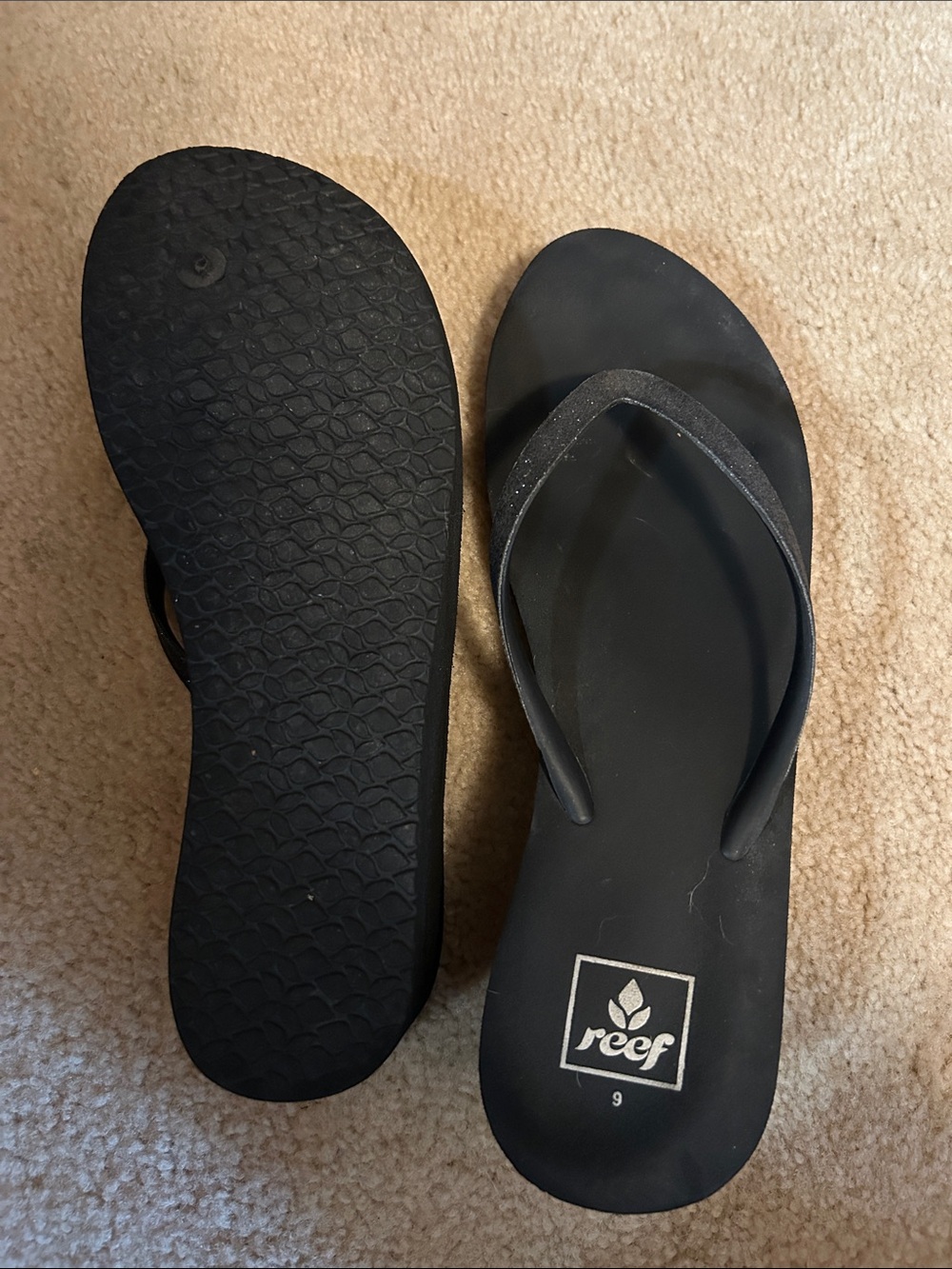 Reef Women's Black Flip Flop Sandals with Logo Footbed
